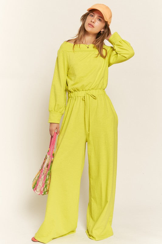 Soft Stretch Terry Off Shoulder Jumpsuit