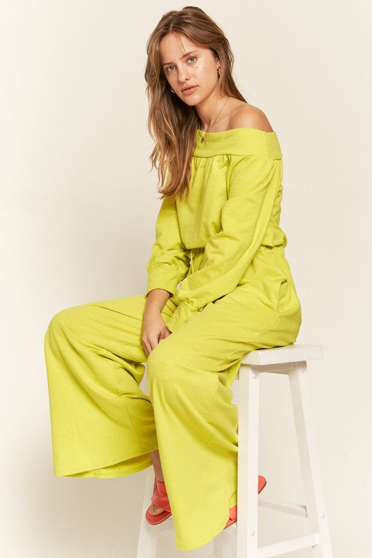 Soft Stretch Terry Off Shoulder Jumpsuit