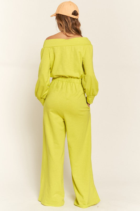 Soft Stretch Terry Off Shoulder Jumpsuit