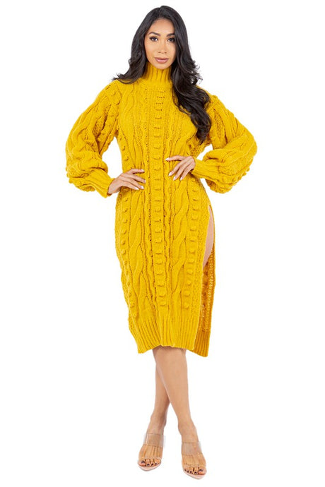 Yellow Side Slit Sweater Dress king-general-store-5710.myshopify.com