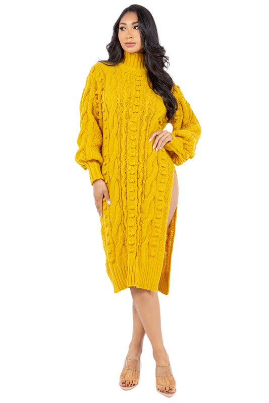 Yellow Side Slit Sweater Dress king-general-store-5710.myshopify.com