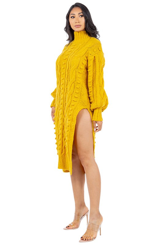 Yellow Side Slit Sweater Dress king-general-store-5710.myshopify.com