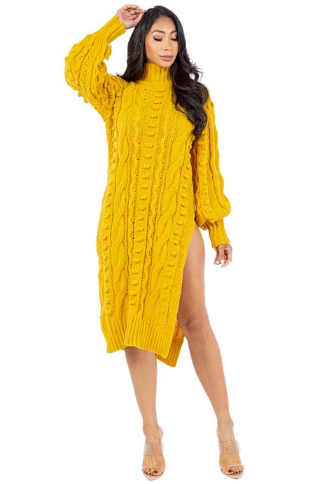 Yellow Side Slit Sweater Dress king-general-store-5710.myshopify.com