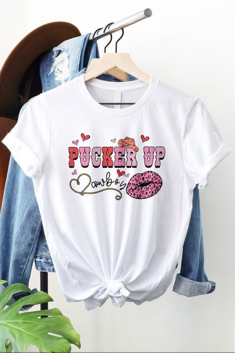 Pucker Up Cowboy, Valentines Day Graphic Tee