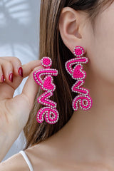Hot pink love seed bead rhinestone earrings king-general-store-5710.myshopify.com