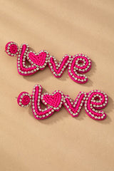 Hot pink love seed bead rhinestone earrings king-general-store-5710.myshopify.com