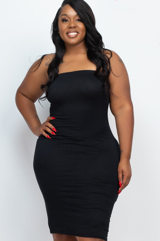 Plus Solid Strapless Tube Bodycon Midi Dress king-general-store-5710.myshopify.com