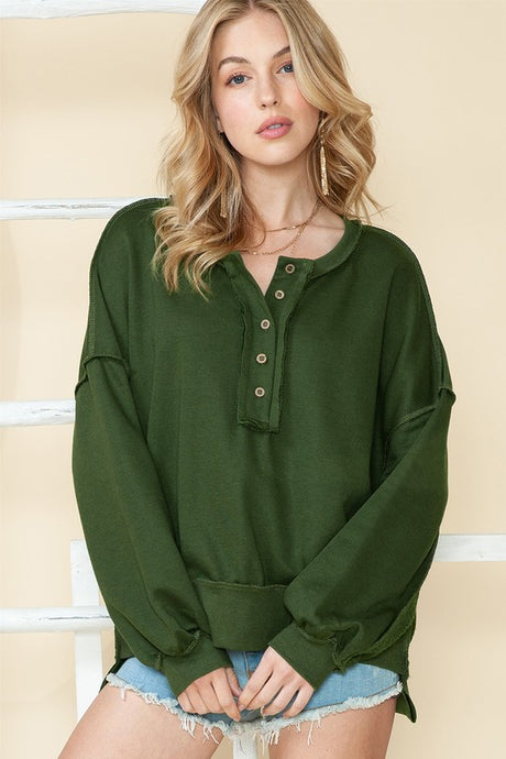 Cotton Slouchy Drop Shoulder Henley Sweatshirt king-general-store-5710.myshopify.com