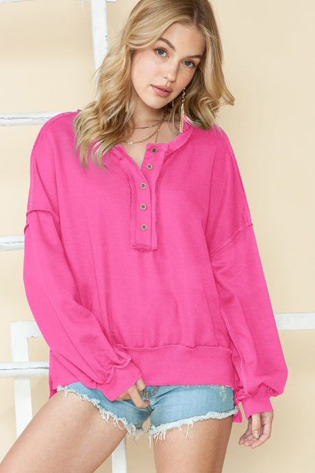 Cotton Slouchy Drop Shoulder Henley Sweatshirt king-general-store-5710.myshopify.com