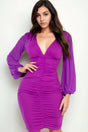 Ruched Mesh Long Sleeve V-Neck Mini Dress king-general-store-5710.myshopify.com