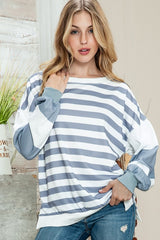 Striped Casual Drop Shoulder Pullover Sweatshirt