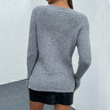 Gray Frenchy Pearls Beaded Shoulder Sweater