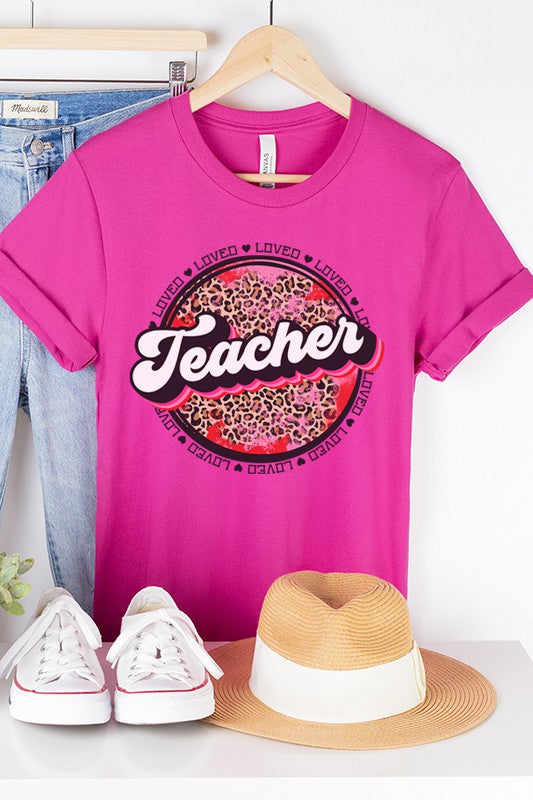 Valentine's Day Leopard Loved Teacher Circle Tee king-general-store-5710.myshopify.com