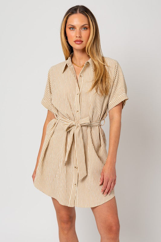 Half Sleeve Button Down Shirt Dress