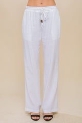 Linen Drawstring Waist Long Pants with Pockets