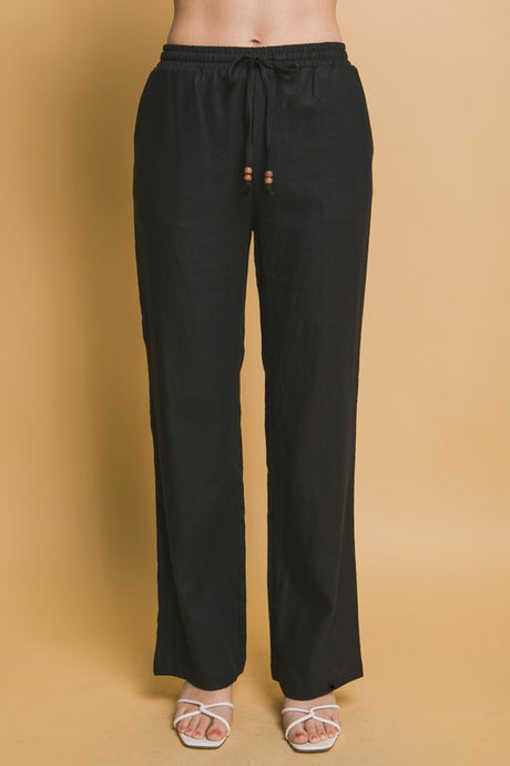 Linen Drawstring Waist Long Pants with Pockets