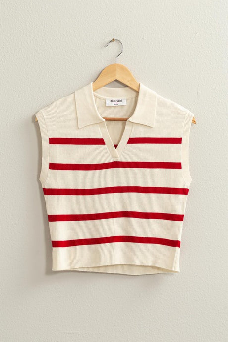 Casual Striped Point Collar Polo Vest