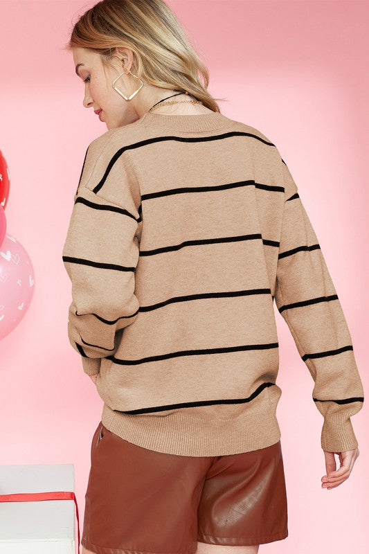 COCO Beige Brown Stripe Sweater king-general-store-5710.myshopify.com