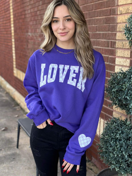 Checkered Lover Heart Sleeve Sweatshirt king-general-store-5710.myshopify.com