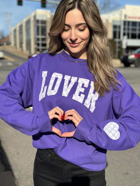 Checkered Lover Heart Sleeve Sweatshirt king-general-store-5710.myshopify.com