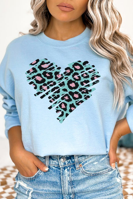 Valentine's Teal Pink Leopard Heart Sweatshirt king-general-store-5710.myshopify.com