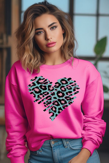 Valentine's Teal Pink Leopard Heart Sweatshirt king-general-store-5710.myshopify.com