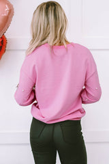 Bonbon Pearl Detail Ribbed Crew Neck Sweatshirt