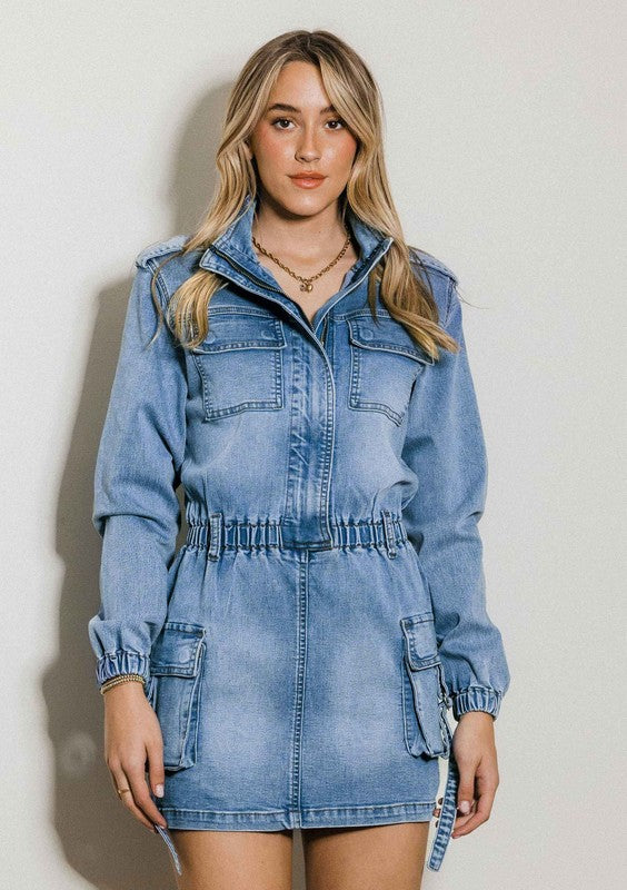 Long Sleeve Denim Romper Skirt king-general-store-5710.myshopify.com