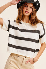 Lightweight Stripe Sweater Short Sleeve Top