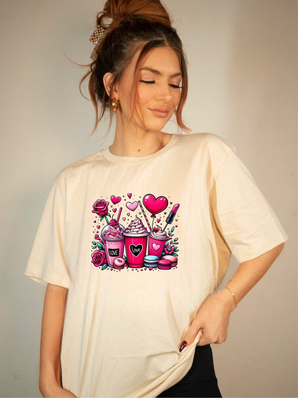 Love Valentine Drinks Graphic Tee king-general-store-5710.myshopify.com