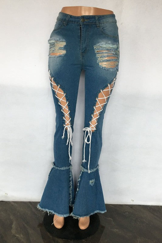 Front Lace Up Denim Skinny Jeans king-general-store-5710.myshopify.com