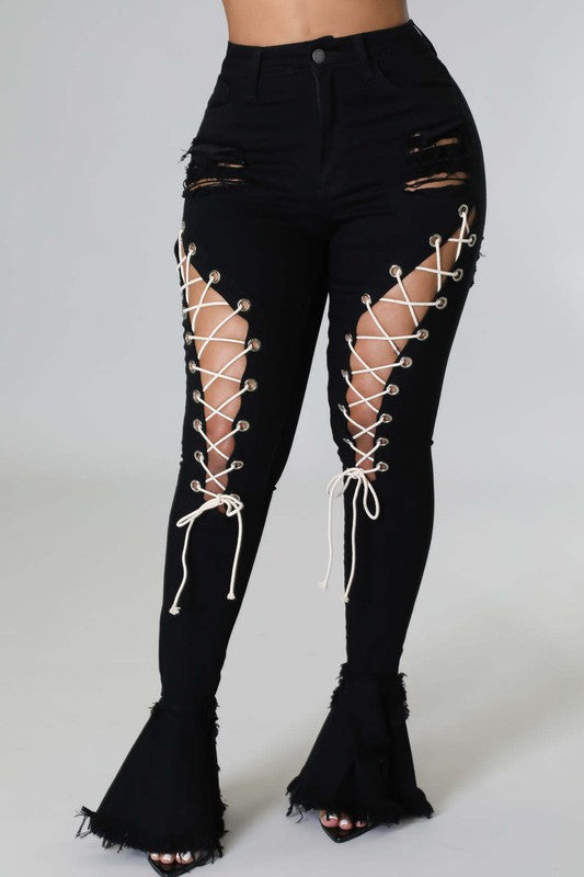 Front Lace Up Denim Skinny Jeans king-general-store-5710.myshopify.com