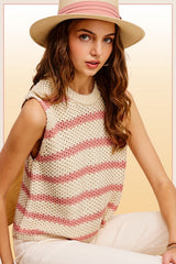 Chunky Stripe Sleeveless Sweater Top king-general-store-5710.myshopify.com