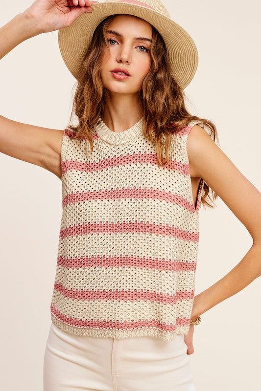 Chunky Stripe Sleeveless Sweater Top king-general-store-5710.myshopify.com