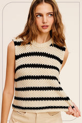 Chunky Stripe Sleeveless Sweater Top king-general-store-5710.myshopify.com