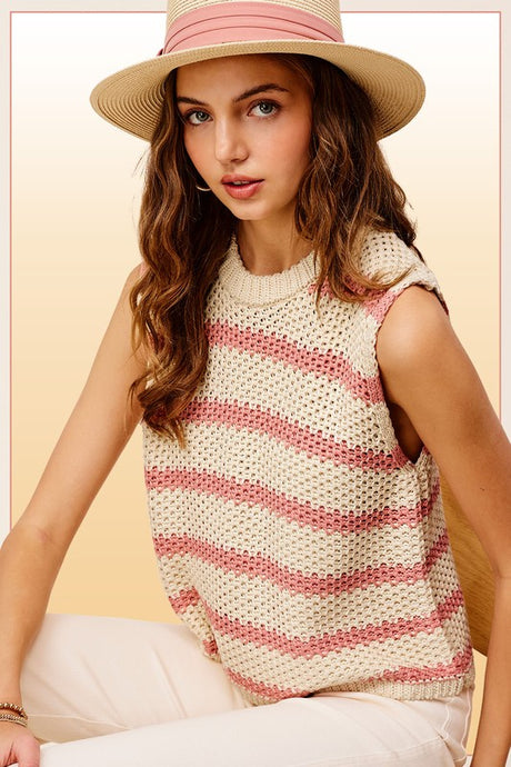 Chunky Stripe Sleeveless Sweater Top king-general-store-5710.myshopify.com