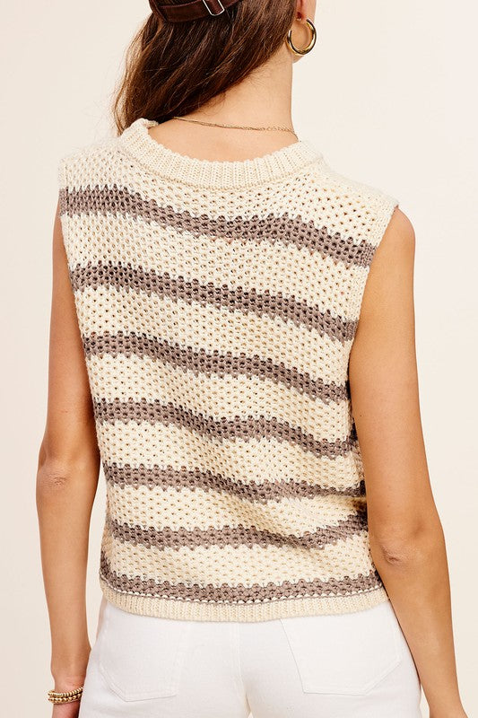 Chunky Stripe Sleeveless Sweater Top king-general-store-5710.myshopify.com