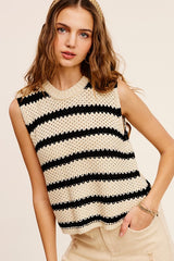 Chunky Stripe Sleeveless Sweater Top king-general-store-5710.myshopify.com