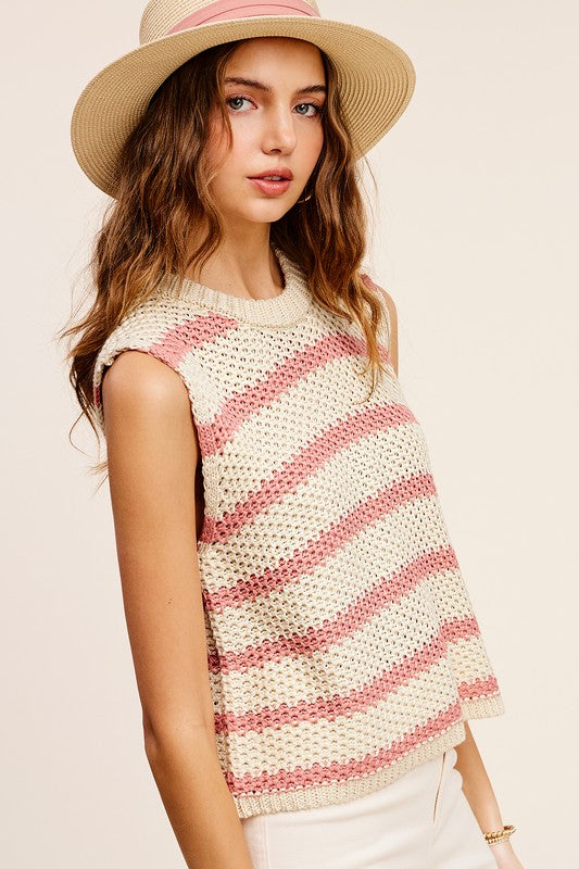 Chunky Stripe Sleeveless Sweater Top king-general-store-5710.myshopify.com