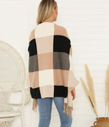 Color Block Fringe Hem Batwing Sleeve Cardigan