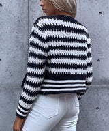 Black and White Button Up Drop Shoulder Cardigan