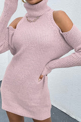 Pink Turtleneck Cold-Shoulder Sweater Dress