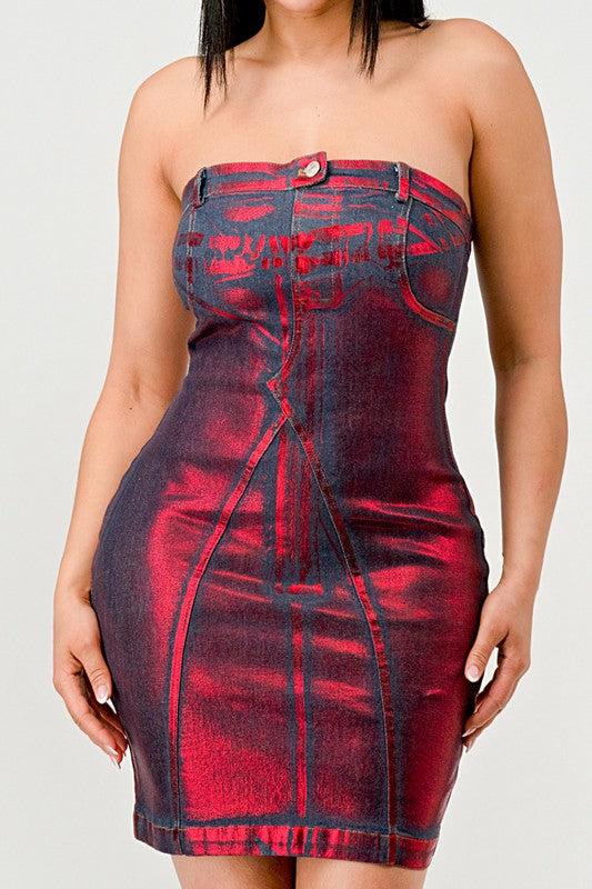 Hellcat Denim Red Metallic Mini Dress