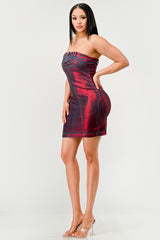 Hellcat Denim Red Metallic Mini Dress