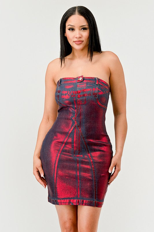 Hellcat Denim Red Metallic Mini Dress