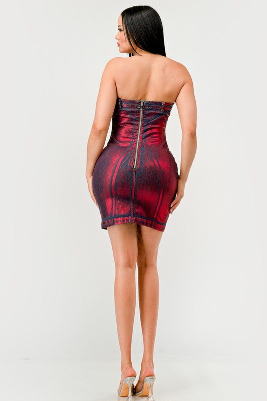 Hellcat Denim Red Metallic Mini Dress