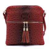 Ostrich Croc Zip Tassel Crossbody Bag