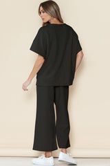 Textured T Shirt and Drawstring Pants Set