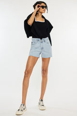 High Rise Crossover WB Light Washed Shorts