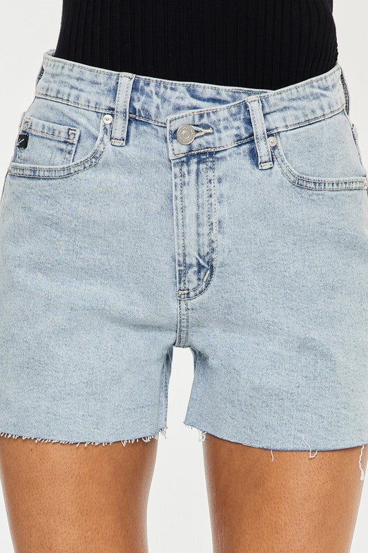 High Rise Crossover WB Light Washed Shorts